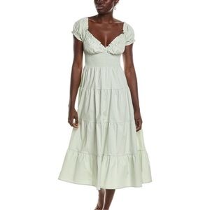 WeWoreWhat Puff Sleeves Babydoll Midi Length Dress Cotton Sage Green Size Large